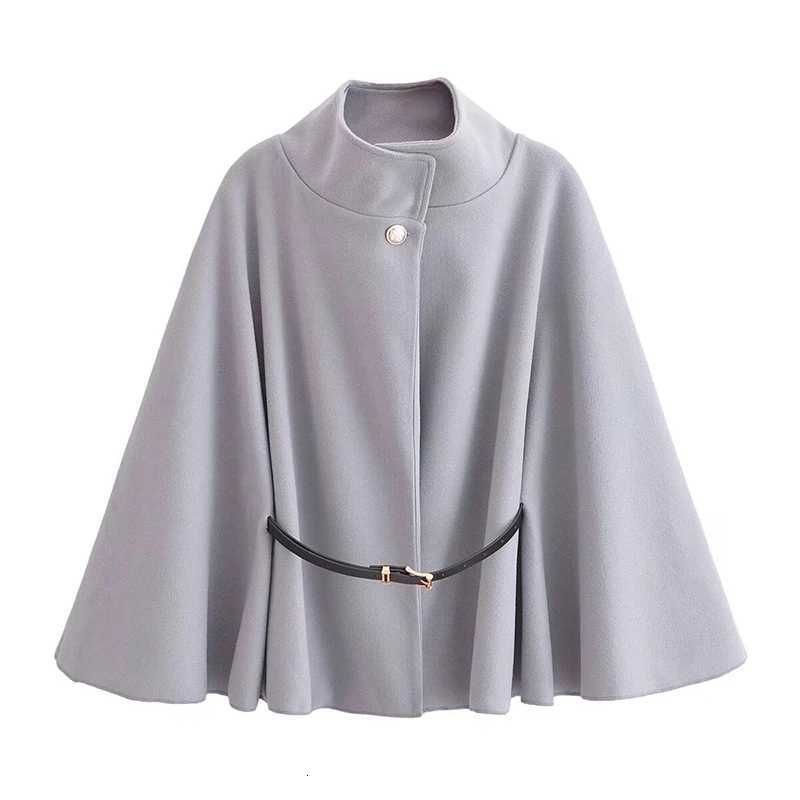 2024 Womens Spring Fashion Cloak with Belt Simple Batwing Sleeves Adjustable Waist Strap Elegant Coat for Ladies Z250813