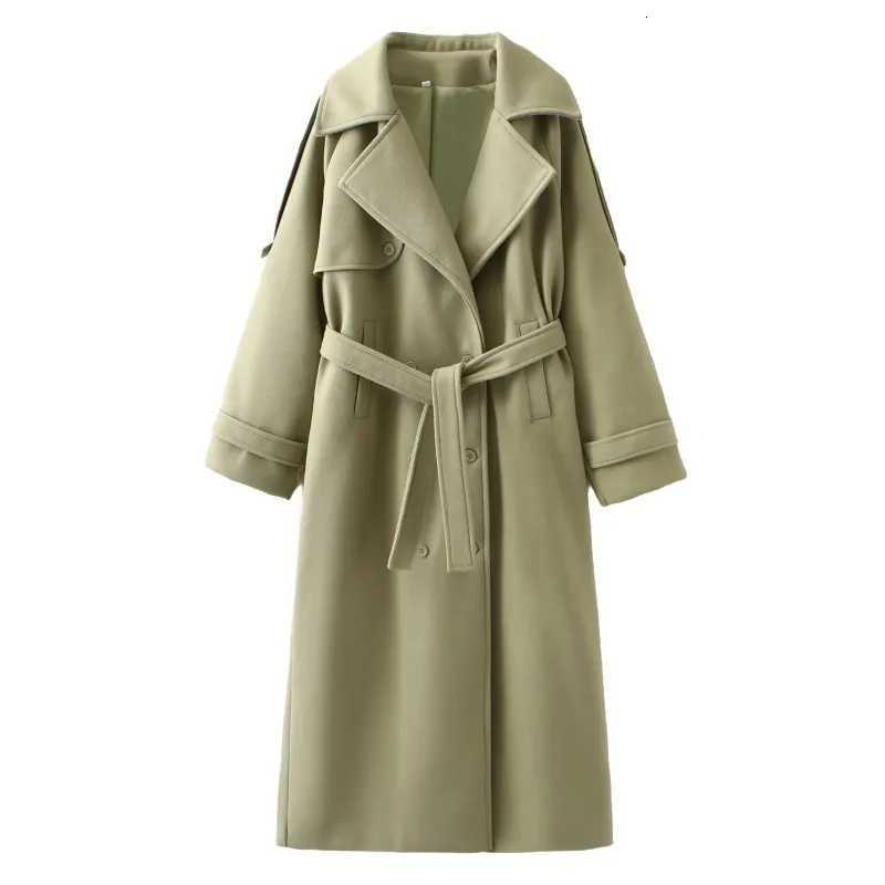 Lady Retro Casual Single-Breasted Lapel Long Coats Women Casual Loose Coat with Belt Pockets Female Winter Chic Street Outerwear Z250813
