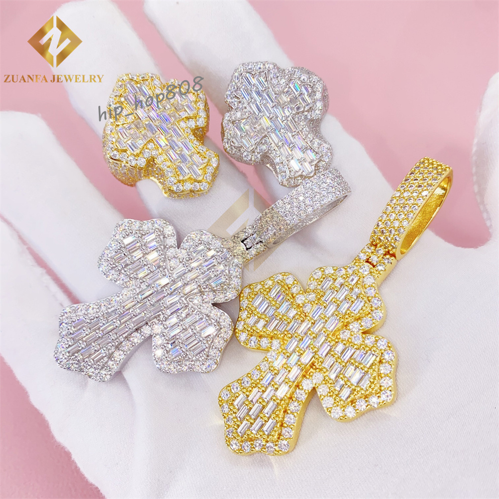 RTS Hot Sale Baguette Pendant Ring Set 925 Sterling Silver Moissnaite Diamonds Shining Jewelry Sets Cross Rings
