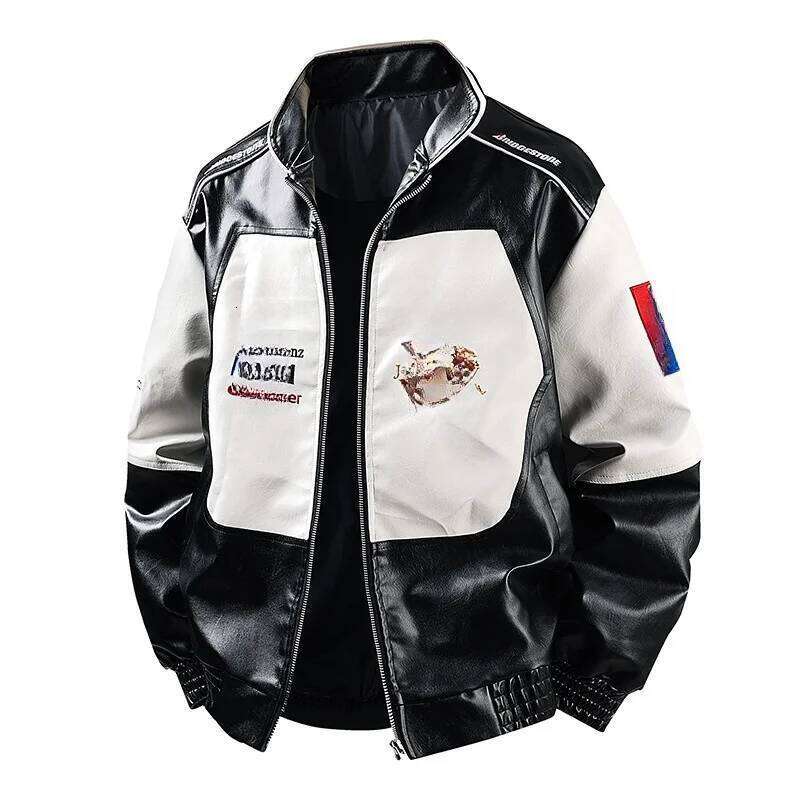 Racing Embroidered Thick Leather Pu Baseball Suit Couple Jacket Motorcycle Flight