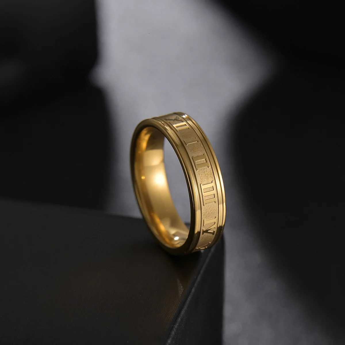 Freeteeme Vintage Roman Numbers 6mm Width Wedding Ring Fashion Stainless Steel Couple Rings for Women Men Jewelry Birthday Gifts W250812