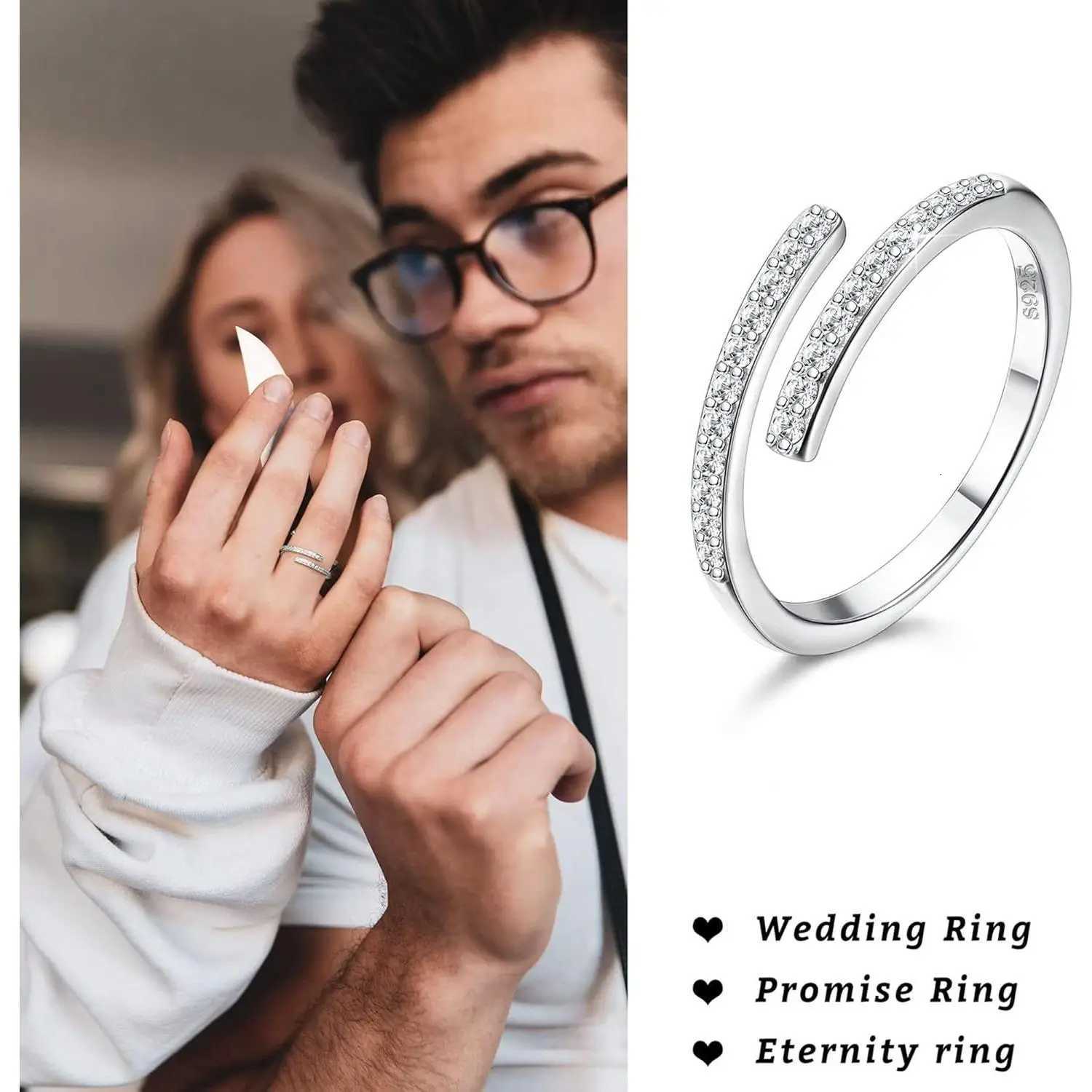 Fansilver Open Ring S925 Sterling Silver for Women Adjustable Cubic Zirconia Rings 2MM CZ Minimalist Open Ring for Gift W250812