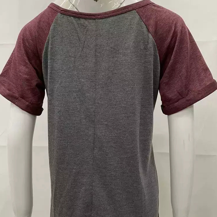 Casual Womens T-Shirt Stylish Patches & Loosely Fitted Sportswear Featuring a V-neck and Buttons