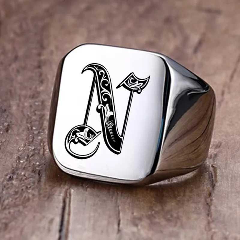 Vnox Retro Initials Signet Ring for Men 18mm Bulky Heavy Stamp Male Band Stainless Steel Letters Custom Jewelry Gift for Him W250812