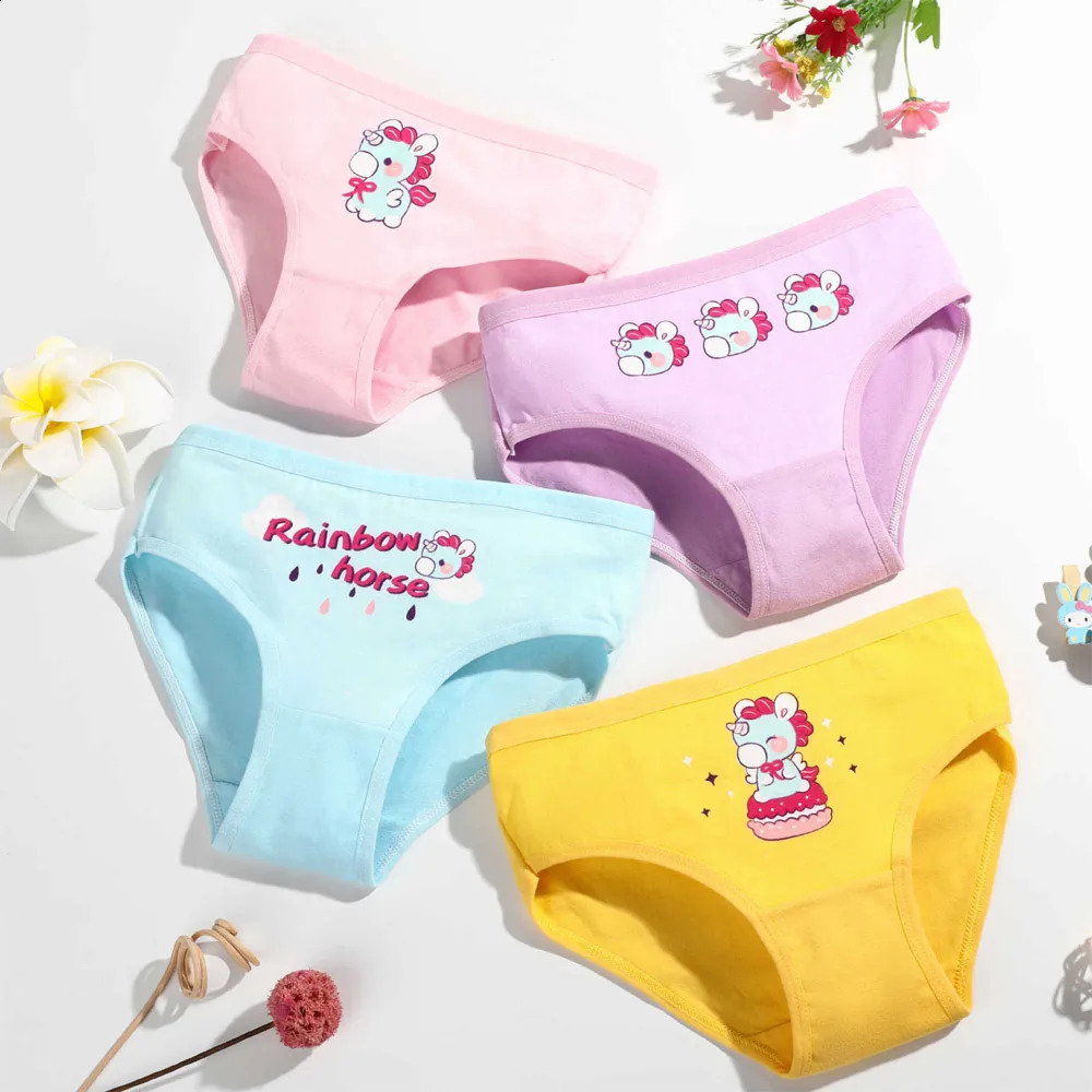14812 Pcs Children Girls Panties Sets Cotton Pretty Cute Cartoon Unicorn Print Child Underwear for Girl Kid Boxer Breathable 250812