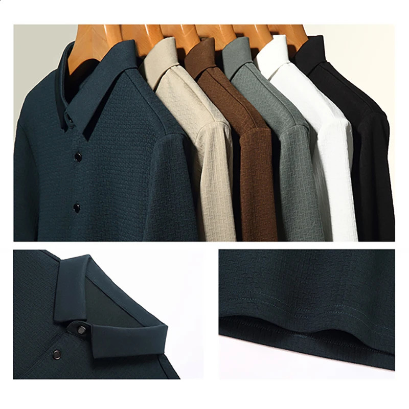 Mens Lop-up Hollow Long-sleeved Polo Shirt Breathable Business Fashion T-Shirt Male Golf T-Shirt Male 4XL 250811