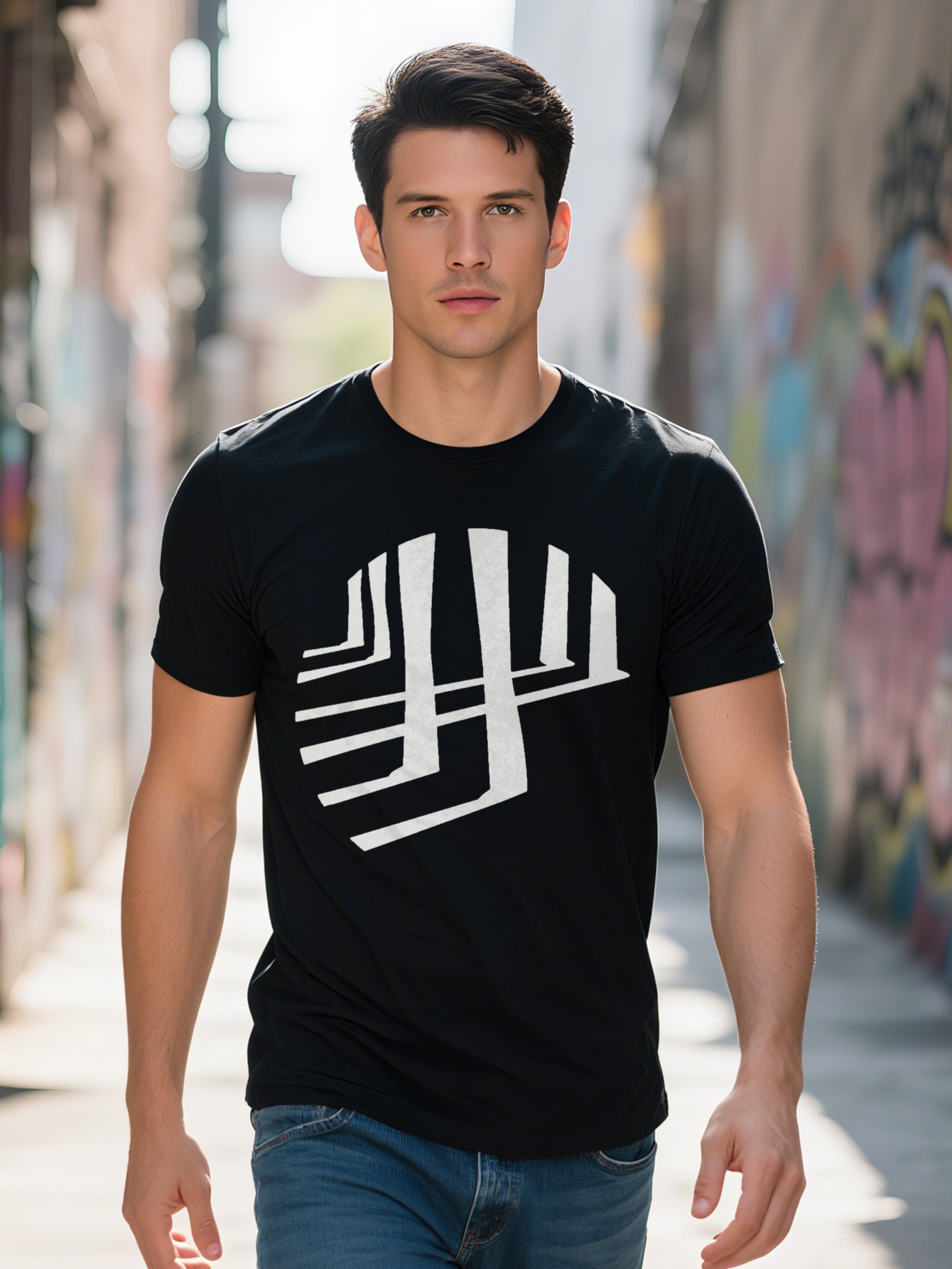 Men s Humorous Vintage Graphic Tee Casual Black Short Sleeve T Shirt with Unique White Abstract Design Perfect 2196d