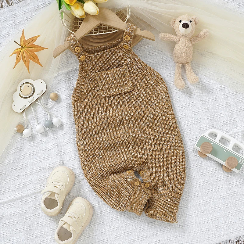Baby Girl Knitted Sleeveless Jumpsuits Fashion Solid Brown One Piece born Infant Boy Playsuits Overalls 018m Toddler Clothes 250812
