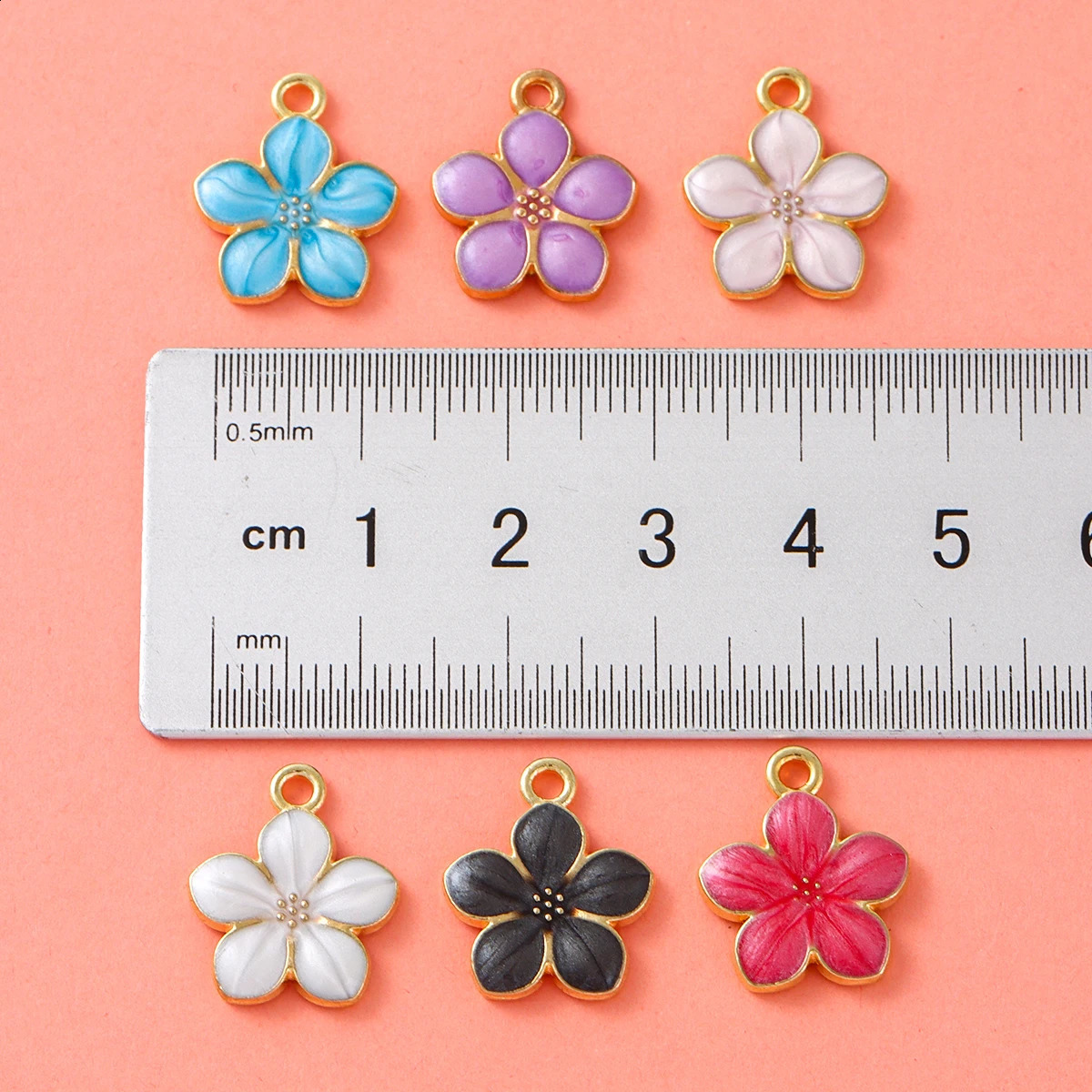 20pcs randomly mixed alloy enamel pendant cherry blossom shaped jewelry making loose bead earrings necklace keychain jewel 250807