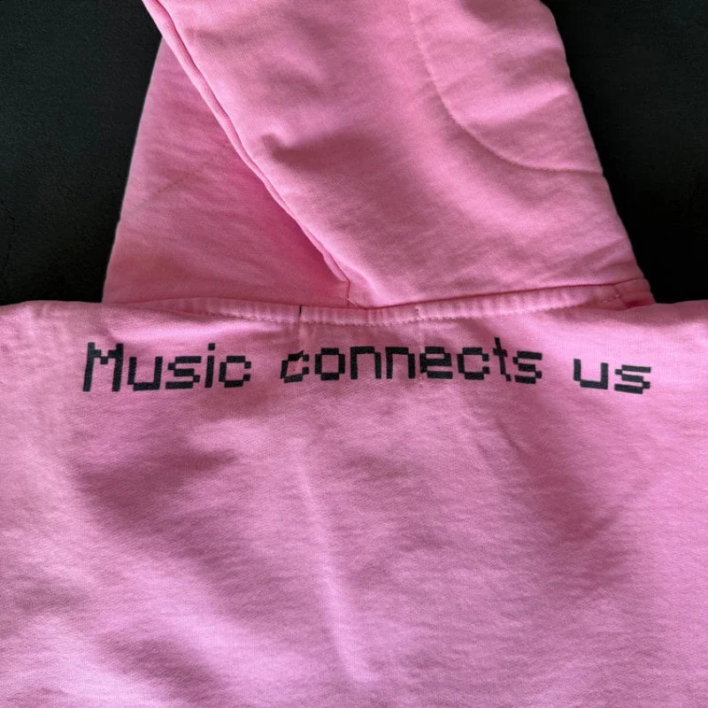Music Connects Us Oversized Retro Zipper Hoodie Men Y2K American Trend Harajuku Hip Hop Goth Casual Joker Couple Street Wear 250812