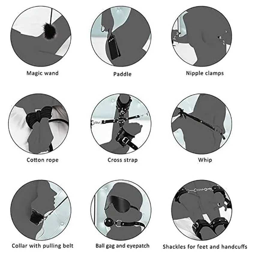 11 Pcs BDSM Leather Bondage Sets Restraint Kits Bondage Gear Accessories for Women and Couples Adult Sex Toy W250813