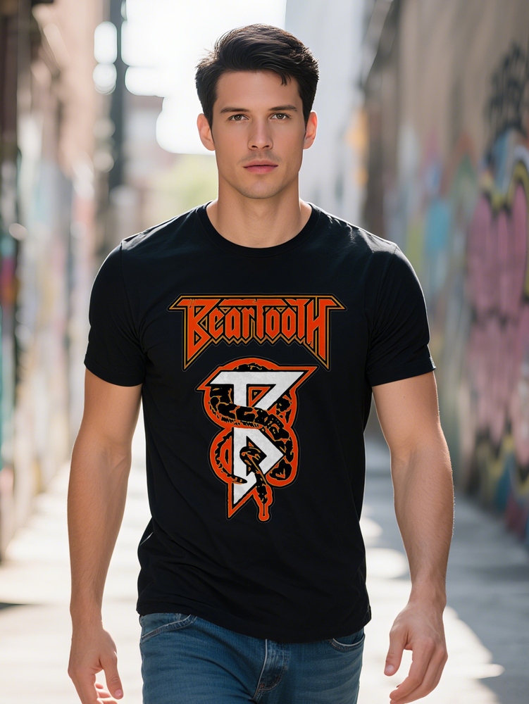 Men s Casual Crew Neck T-Shirt with Bold Graphic Black Orange White Design Summer Essential Perfect Gift for adff7
