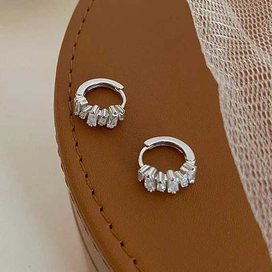 PONYKISS 925 Sterling Silver Needle Rectangle Zircon Round Hoop Earrings for Women Fashion Jewelry Light Luxury Accessories Y250812