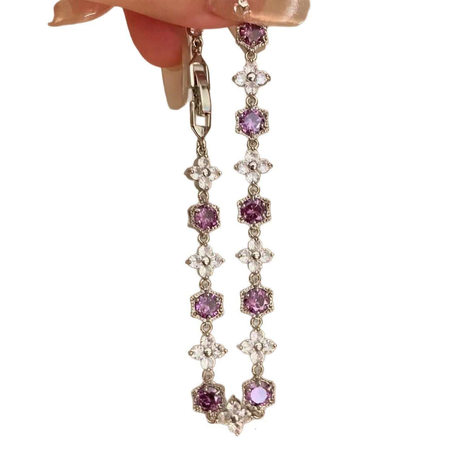 Zircon Flower Hexagonal Clasp Fashion Versatile Elegant Bracelet Light High-end Jewelry - view 6
