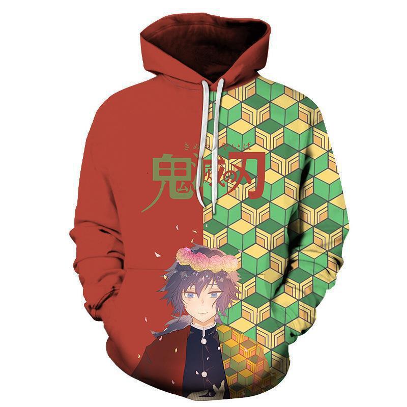 Japanese Anime Demon Slayer Printed Hoodie for Men Loose Fit Pullover 3D Jacket