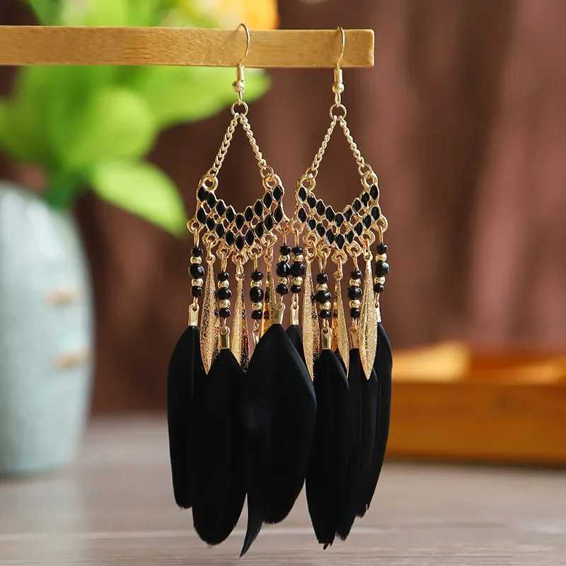Bohemian Ethnic Feather Dangle Earrings For Women Trendy Long Tassel Colorful Beads Drop Earrings Girl Female Boho Jewelry Y250812