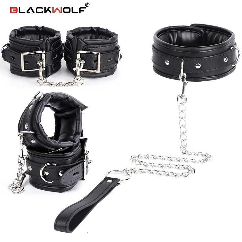 BLACKWOLF Premium BDSM Restraint Set Luxury Restraint BDSM Set Luxury Handcuffs Collar Leash Ankle and Handcuffs Submissive Wris W250813