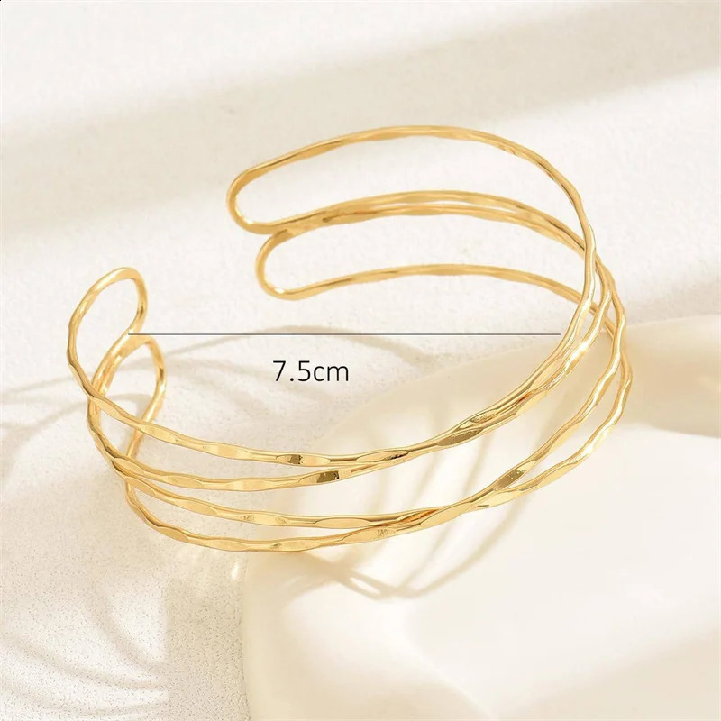 Korean Multilayer Gold Color Cuff Bracelet For Women Punk Style Metal Bracelet Minist n Ins Daily Wear Party Jewelry 250812