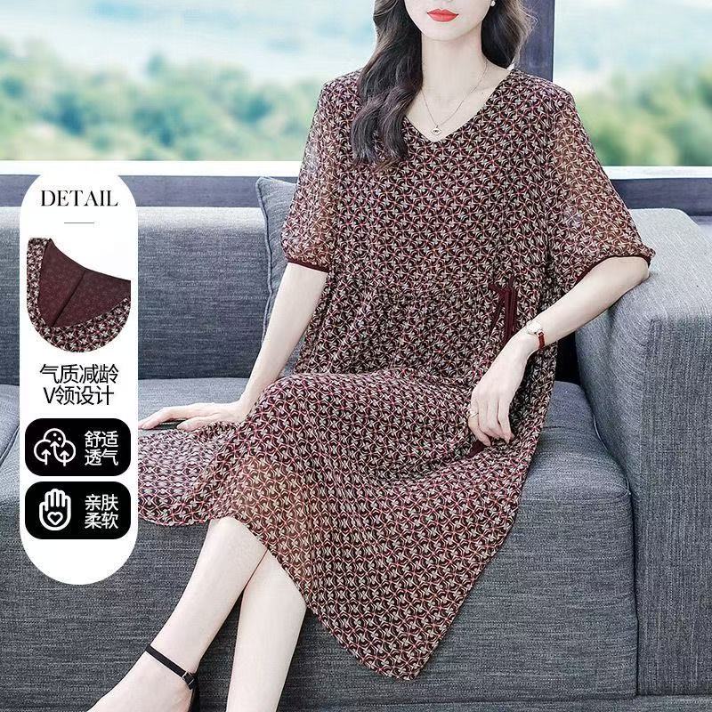 plus size women's new long sleeve high waist printed banquet dress mid-length skirt D02486