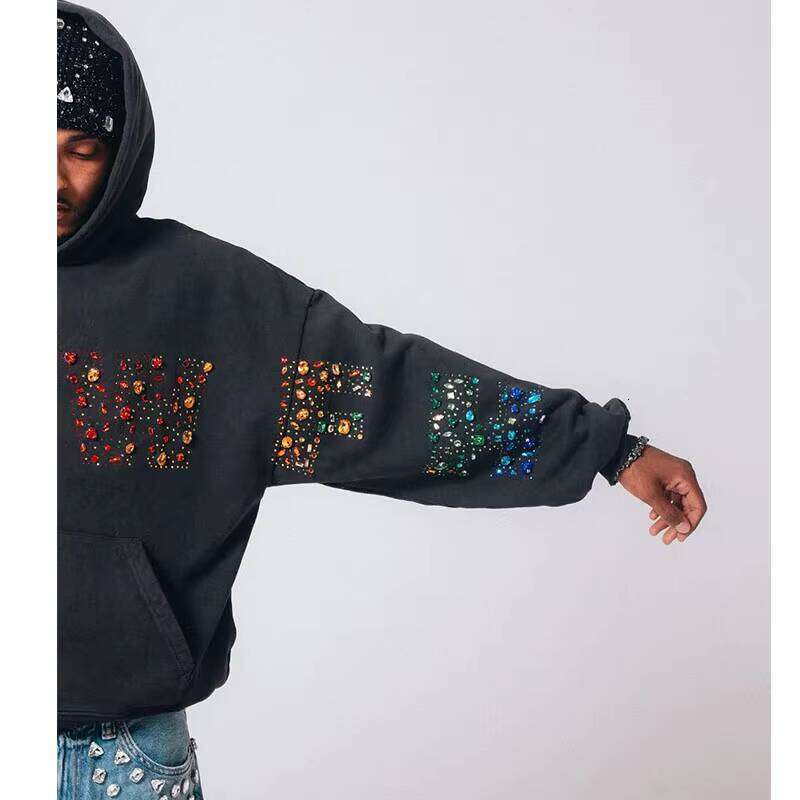 Customized Crop Hoodie 3D Solid Pattern Anti-Shrink Rhinestone Embroidery Acid Wash Silicone Print Techniques