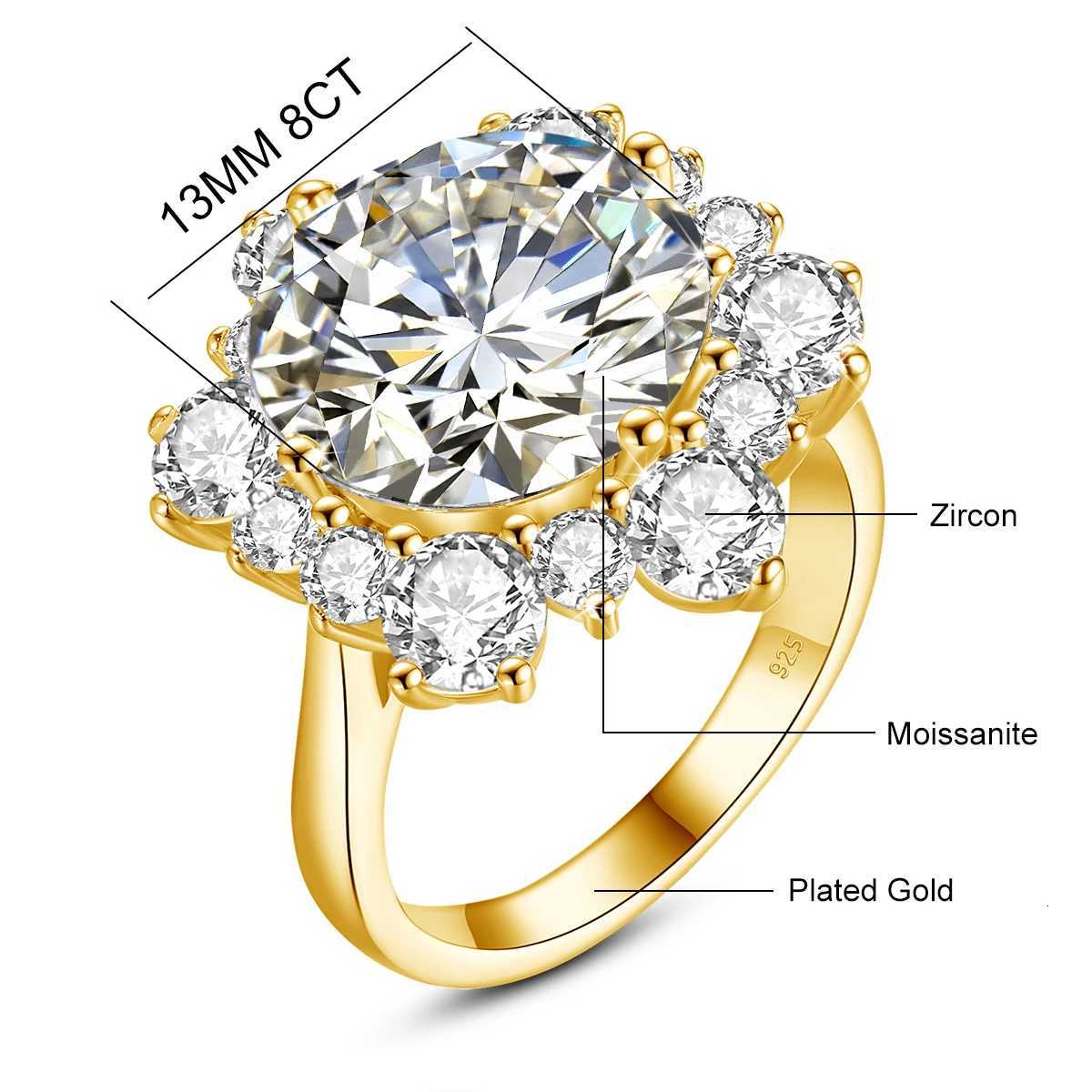 Massive Round Cut 13mm 8ct Moissanite Ring With Certification Luxury Wedding Fine Jewelries For Women Engagement Gift Pass Test W250812