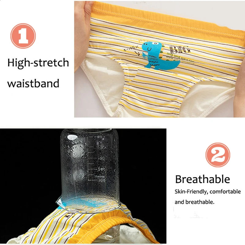 5 PcsLot Boys Underwear Cotton Children Breathable Boy Briefs Dinosaur Cartoon Kids Panties 214Y Underpants For 250812