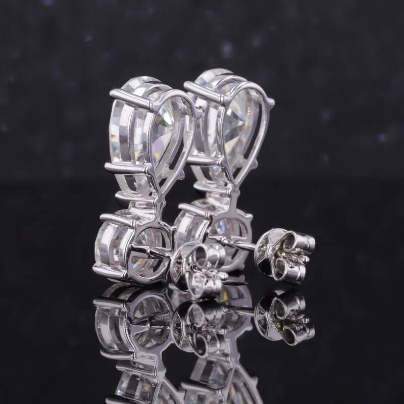 Starsgem Company Customize Solid Gold Moissanite Pear Brilliant Cut and Round Moissanite Diamond Drop Earrings