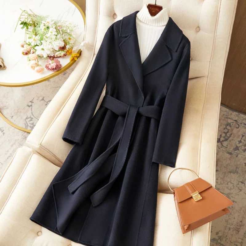 Double-Sided Cashmere Coat Women Mid-Length Slim Womens Woolen Coat 2025 New Lapel Autumn Winter Women Woolen Coat H486 Z250813