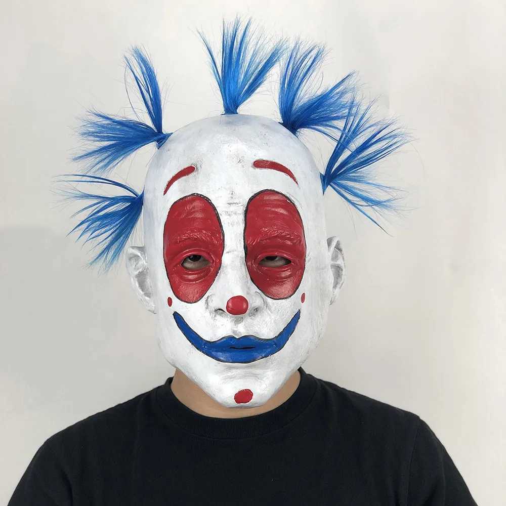 Joker Mask Cosplay Adult Blue Hair Clown Red Face Latex Masks Helmet Halloween Carnival Dress Up Party Costume Props L250813