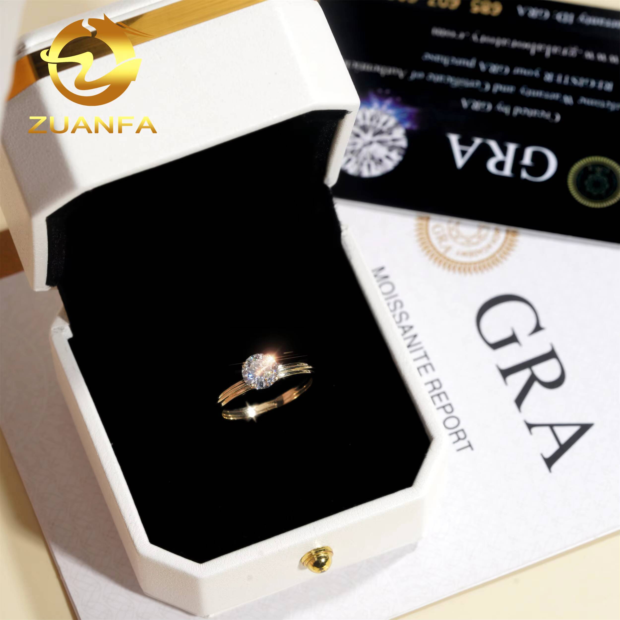 3 Row Wedding Ring 10k Solitaire Moissanite Engagement Ring Passed Tester VVS Moissanite Ring