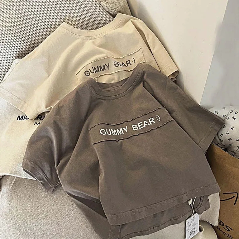 Fashion letters Cute Baby Long Sleeved Tshirt Children Clothes Tops Boys Sweatshirt Kids Oneck Pullover Blouse 19T 250812