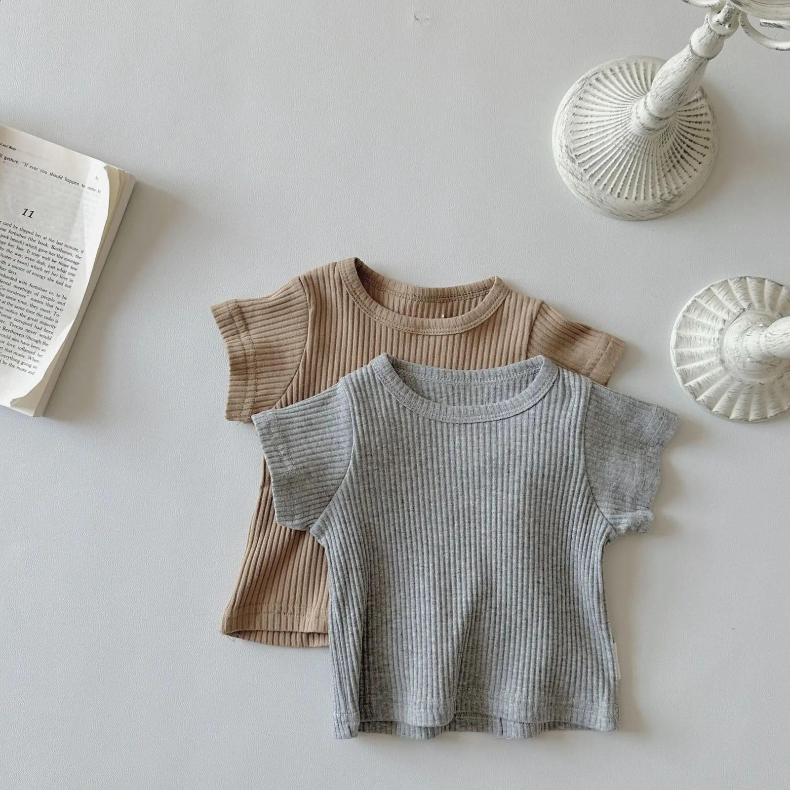 Summer Baby Short Sleeve T Shirts Cotton Infant Boy Solid Versatile Tees Toddler Girl Oneck Ribbed Bottoming Tops 250812
