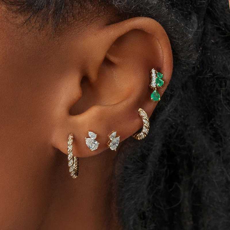 TIANDE Fine Water Drop Stud Earrings for Women Gold Plated CZ Piercing Straight Needle Earrings Woman Fashion Jewelry Y250812