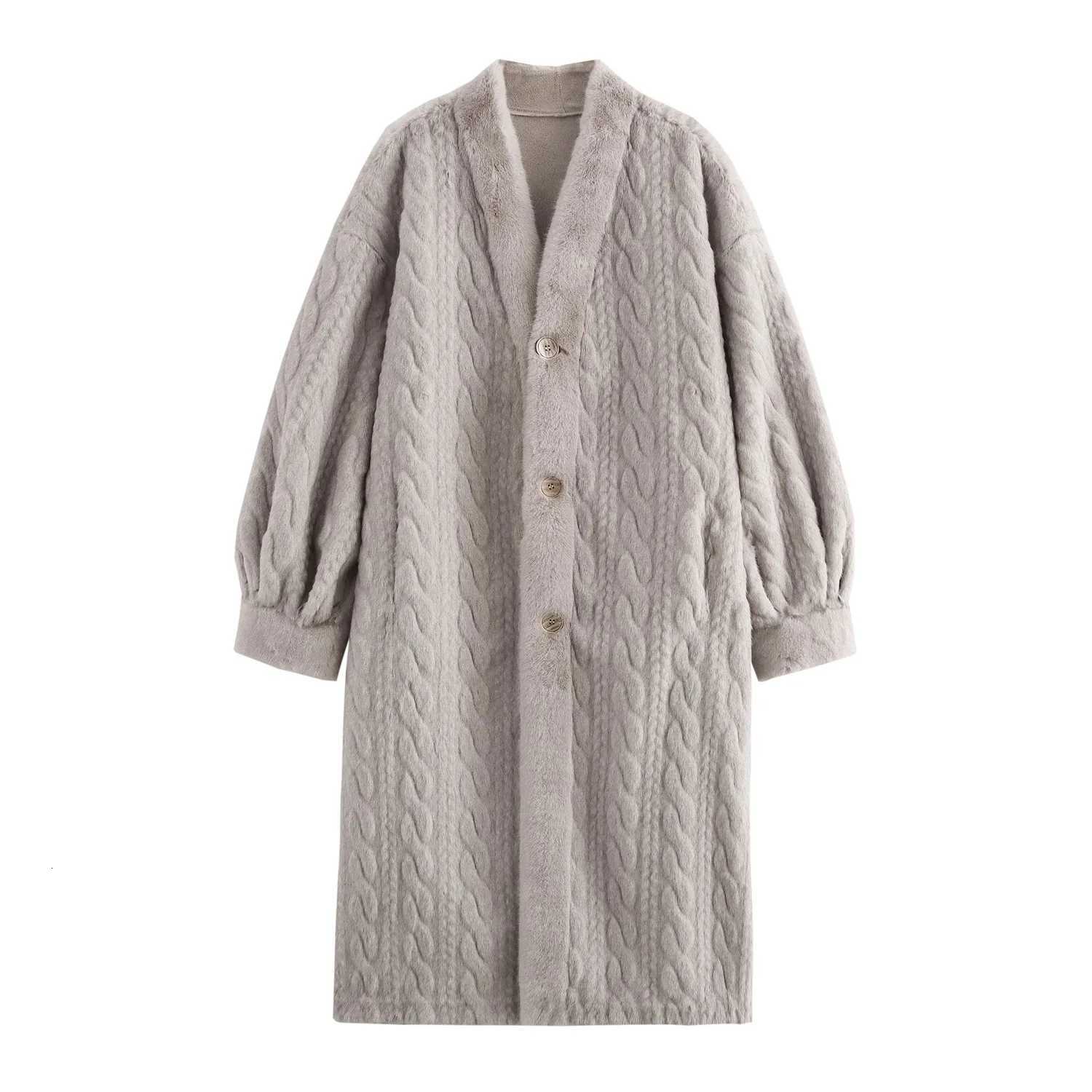 European and American Fashion Embossed V-neck Extended Long-sleeved Woolen Jacket 2025 Spring New Product Z250813