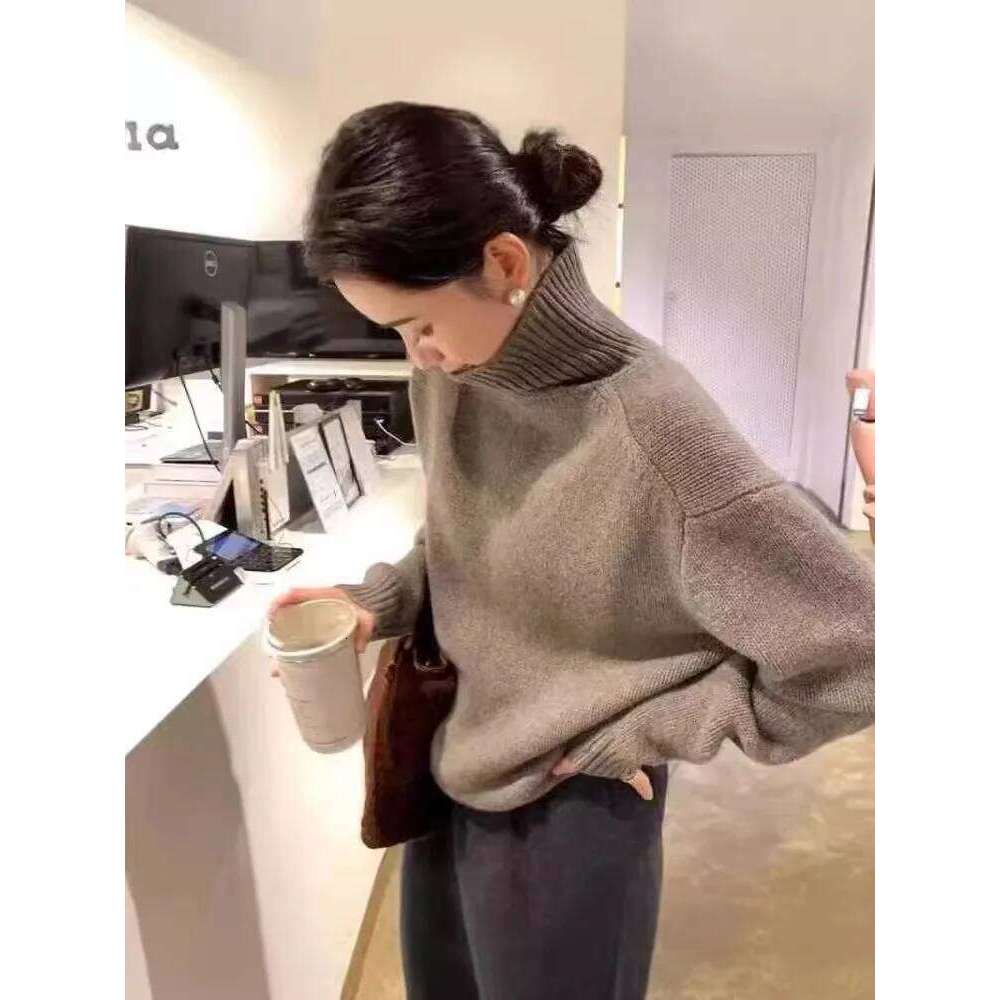 2024 Autumn/Winter New 100% Cashmere Women's Turtleneck Loose And Thick Knit Sweater To Wear 250813