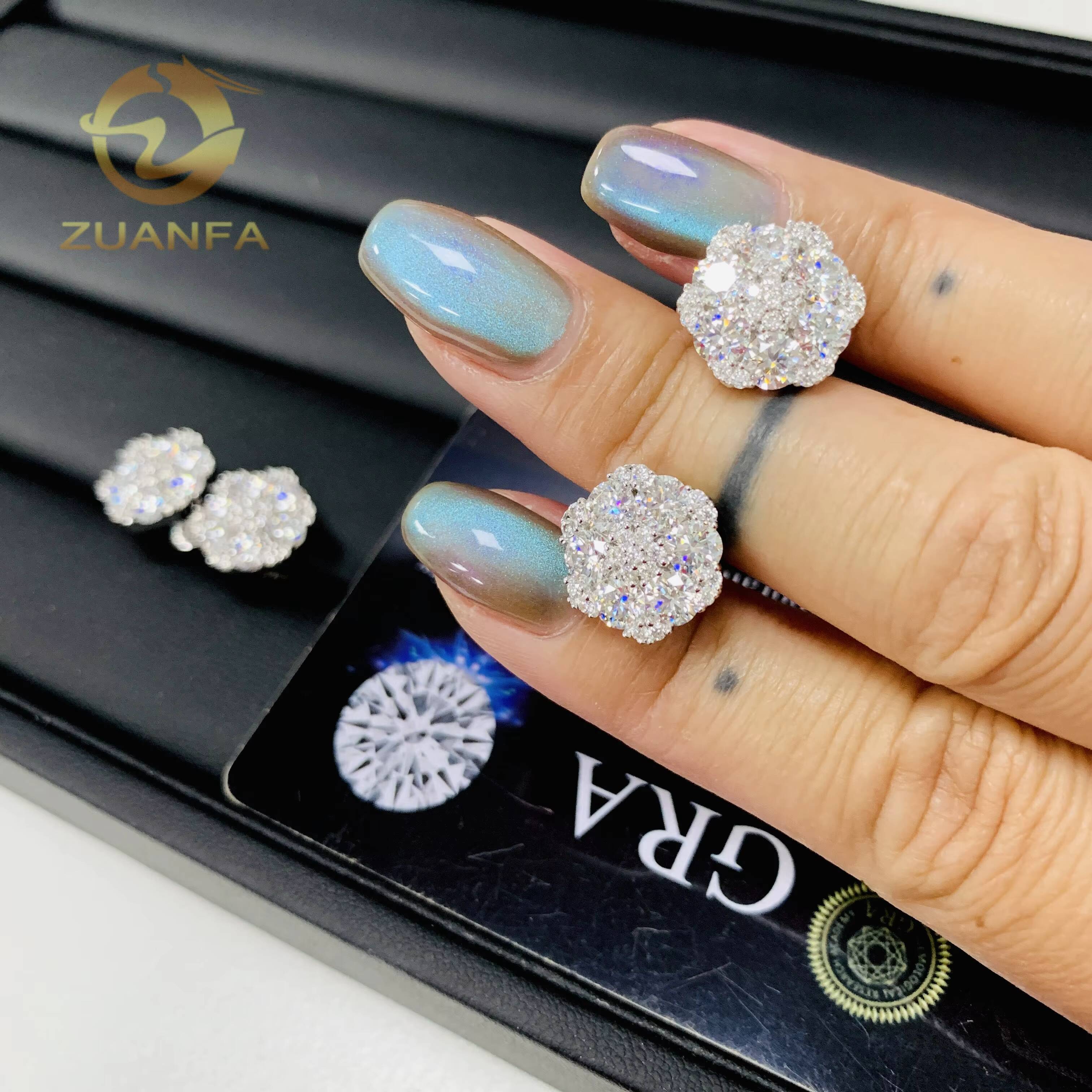 13.5mm Flower Moissanite Earrings Fashion Flower 925 Sterling Silver Fine Jewelry Accessories Hip Hop Jewelry Gift Set