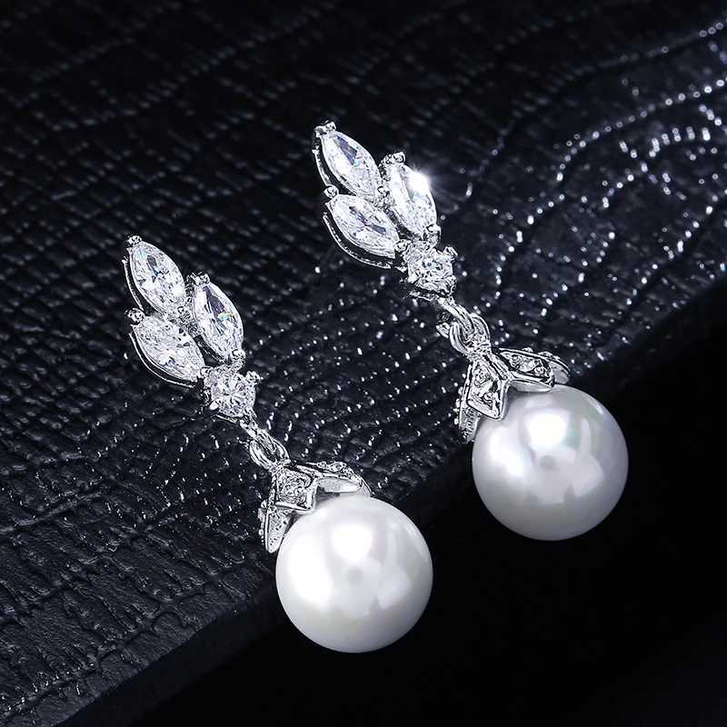 ZAKOL Fashion Sliver Color AAA CZ Pearl Dangle Earrings for Women Shiny Zircon Bridal Earring Wedding Party Jewelry Y250812