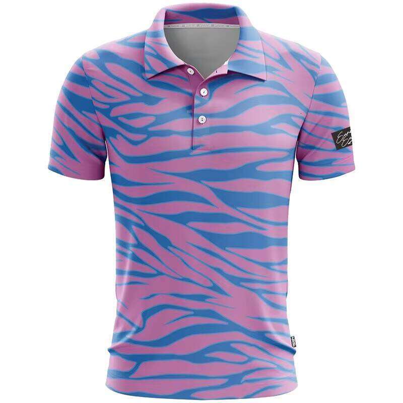 High Quality Custom 3D Printed Short-Sleeve Polo Shirt for Men Knitted Striped Pattern Dark Colored Woven Fabric