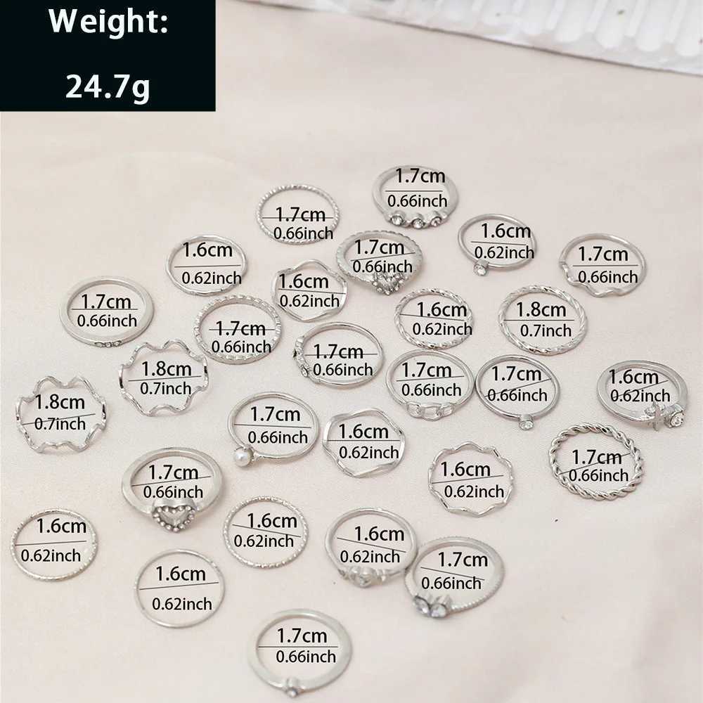 28Pcs Fashion Geometric Knuckle Rings Set for Women Crystal Heart Gold Silver Color Rings Girls Party Jewelry Accessories W250812