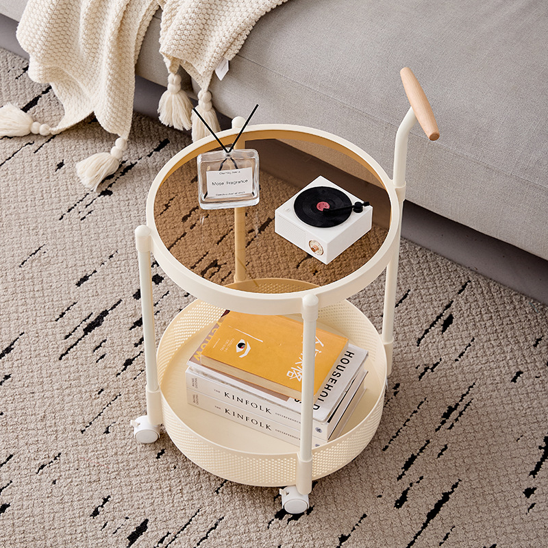 M8144 Movable glass trolley side table living room sofa small coffee table