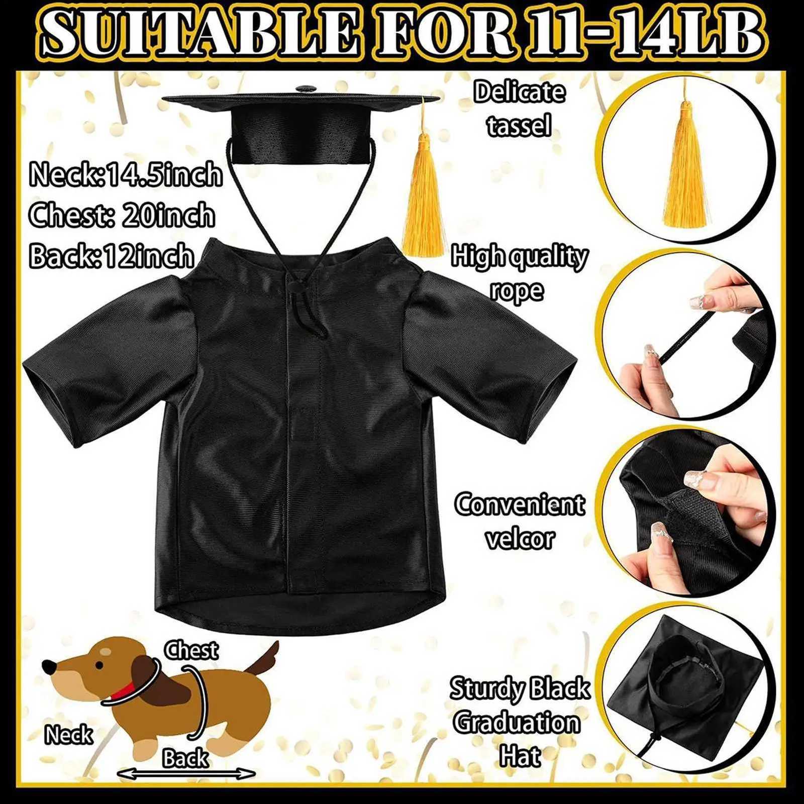 Hat and Gown for Dogs Washable Dog Graduation Hat and Gown Washable Costume Set with Tassel Shirt Pet Clothes for Little Cats XJ250813