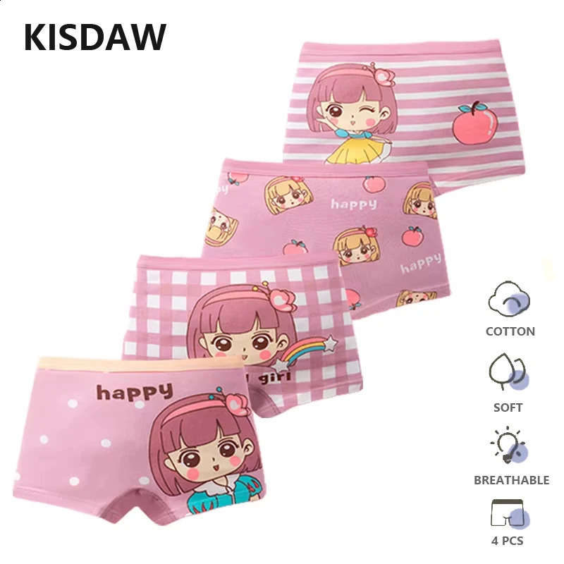 4 PcsLot Girls Soft Panties Kids Cotton Children Underwear Childrens Briefs Cartoon Princess Shorts Boxers For 314 Years Old 250812
