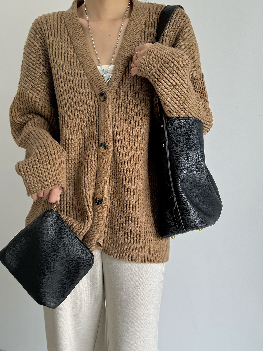 Large Capacity Korean Style Bucket Lychee Texture Soft Leather Crossbody Tote Bag ddmymarket