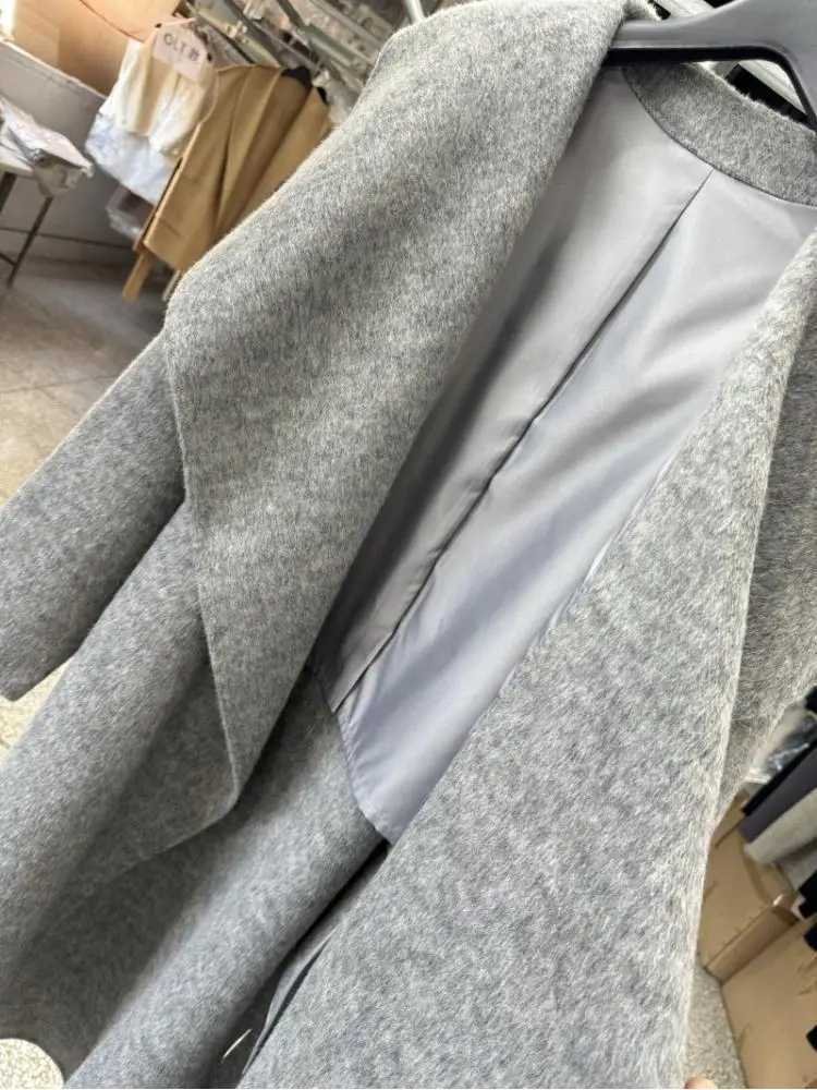 Large Lapel Woolen Jackets 2024 Autumn And Winter Korean Style Loose Lazy Lace-Up Womens Long Wool Coats Outerwear Z250813