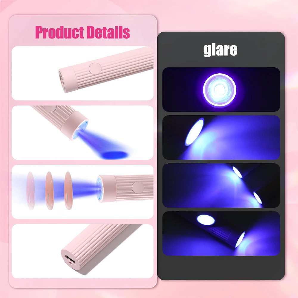 YIKOOLIN 1 Pc Portable UV/LED Pen Shape Nail Lamp For Gel Nail Polish Press On Nails Cordless Rechargeable USB Nail Dryer 250807