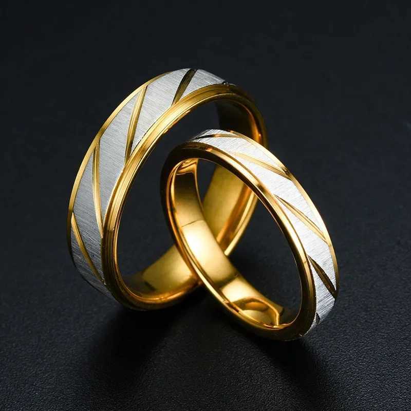 Fashion Stainless Steel Gold Color Wave Pattern Couple Ring Titanium Steel Wedding Engagement Ring Promise Ring Jewelry Gift W250812