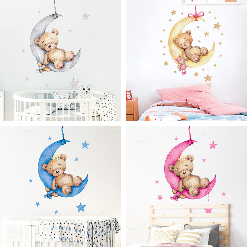 Cartoon Ins Wind Moon Star Cute Bear Self Adhesive Wall Stickers Home Children's Room Decoration Stickers