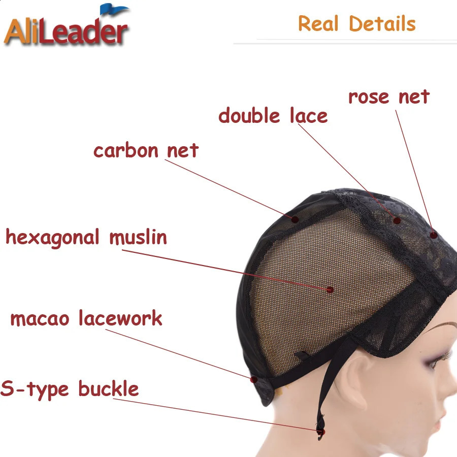 20Pcs XL/L/M/S Stretch Swiss Lace Wig Cap For Making Wigs With Adjustable Straps Black Hairnet Invisible Hair Nets For Wig 250812