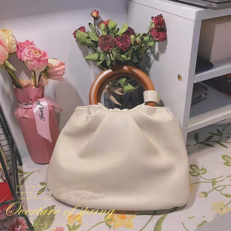 2024 Korean Version New Wooden Handle Cloud Handbag for Women, Ins Style Single Shoulder Crossbody Elegant Ruched Bag ddmymarket