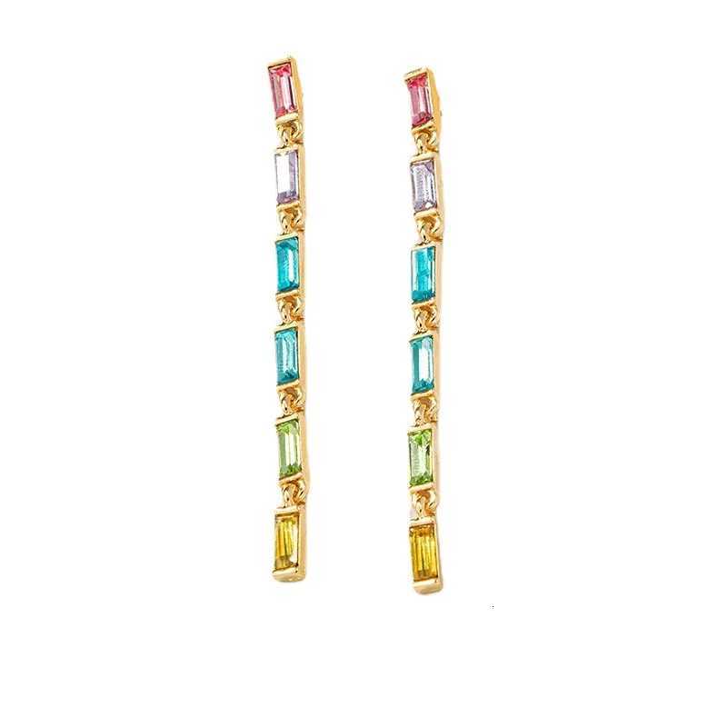 Gold Plated Jewelry Long Colorful Rainbow Rhinestone Crystal Baguette Gemstone Statement Drop Earrings for Women 2023 Trending Y250812